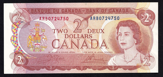 Canada 1974 $2 Two Dollar Banknote Crow - Bouey ARB 0724750