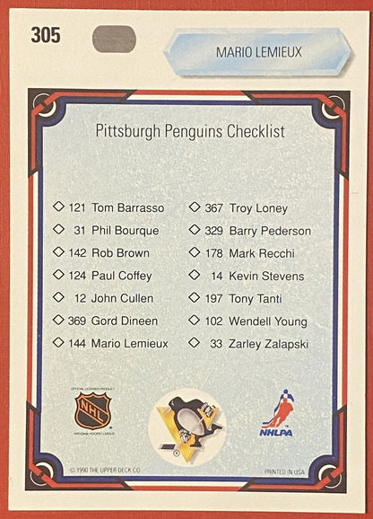 1990-91 Upper Deck The Collector's Choice Penguins CHECKLIST Mario Lemieux #305