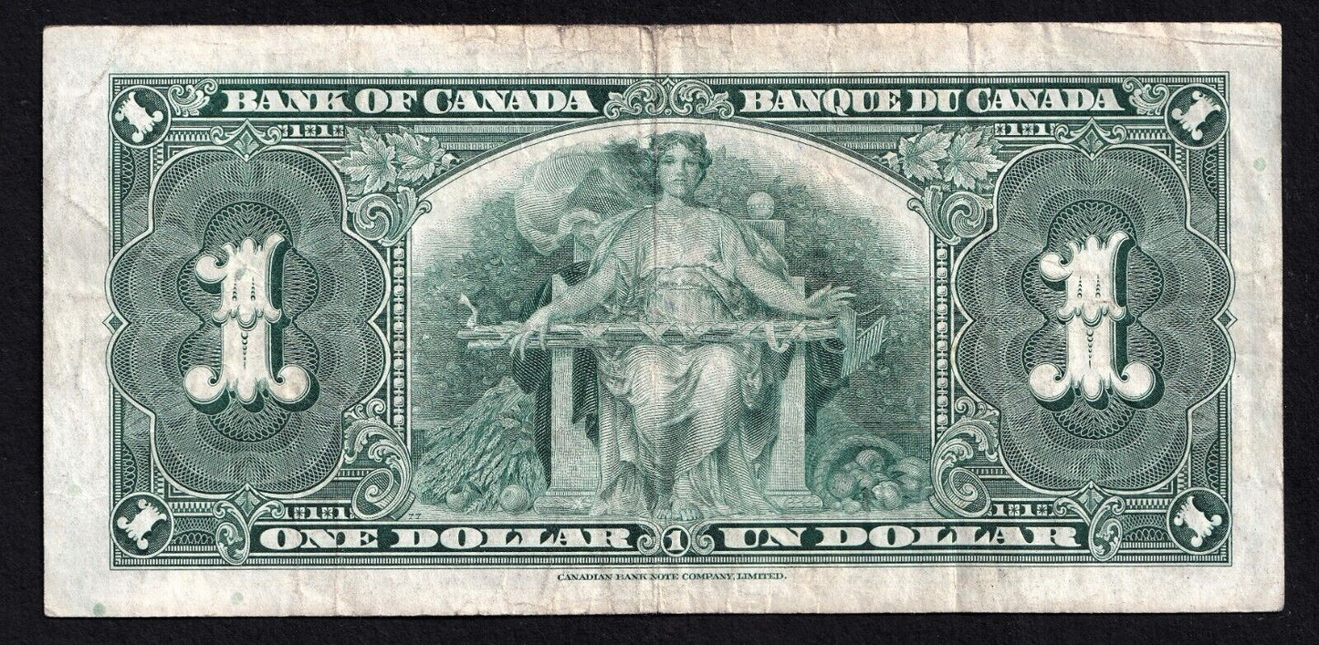 Canada 1937 $1 One Dollar Banknote Coyne-Towers S/N 5281122