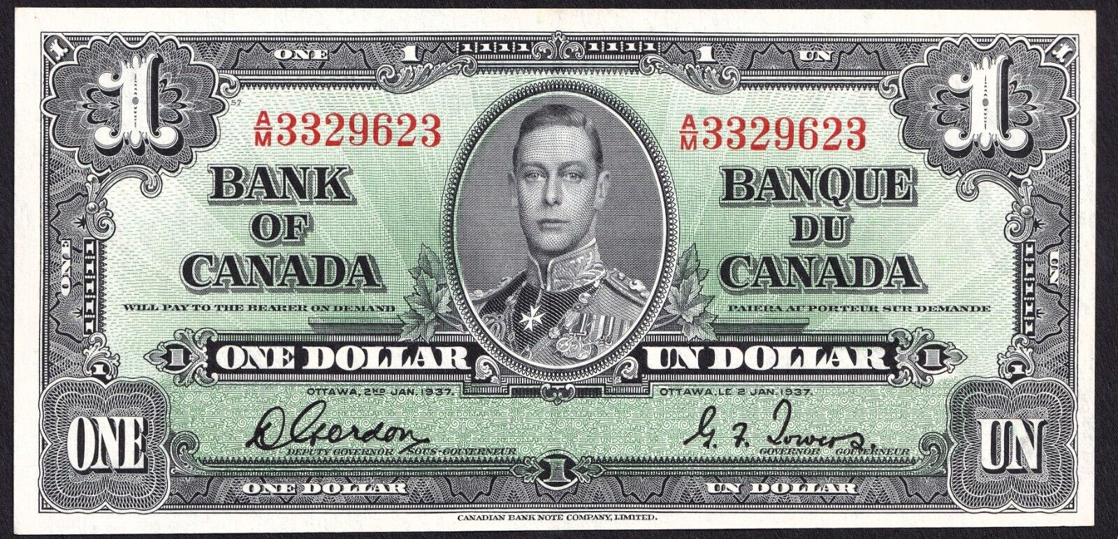 Canada 1937 $1 One Dollar Banknote Gordon - Towers A/M 3329623