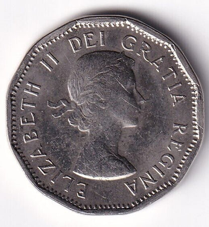 Canada 1962 Five Cent 5c Nickel Queen Elizabeth II  Re-Engraved Date "D"