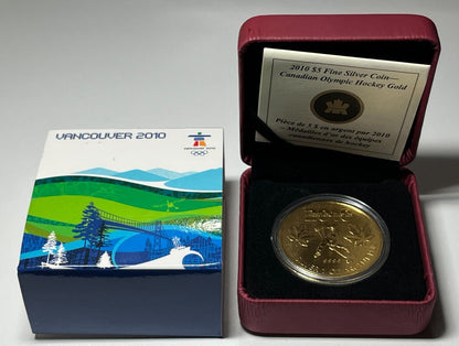 2010$5 Fine Silver 1 Oz Coin Canadian Vancouver Olympic Hockey Gold Plated