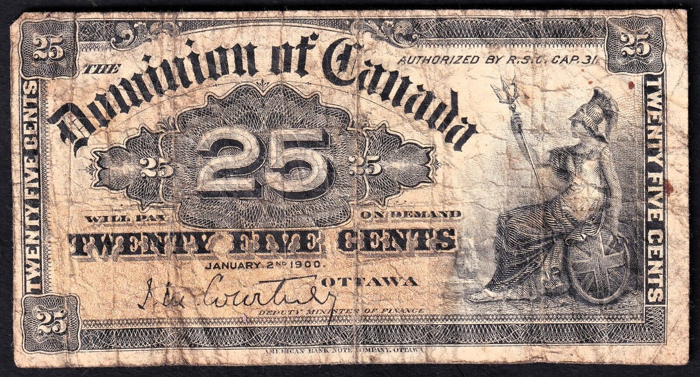 1900 Dominion of Canada 25c Shinplaster Note Courtney