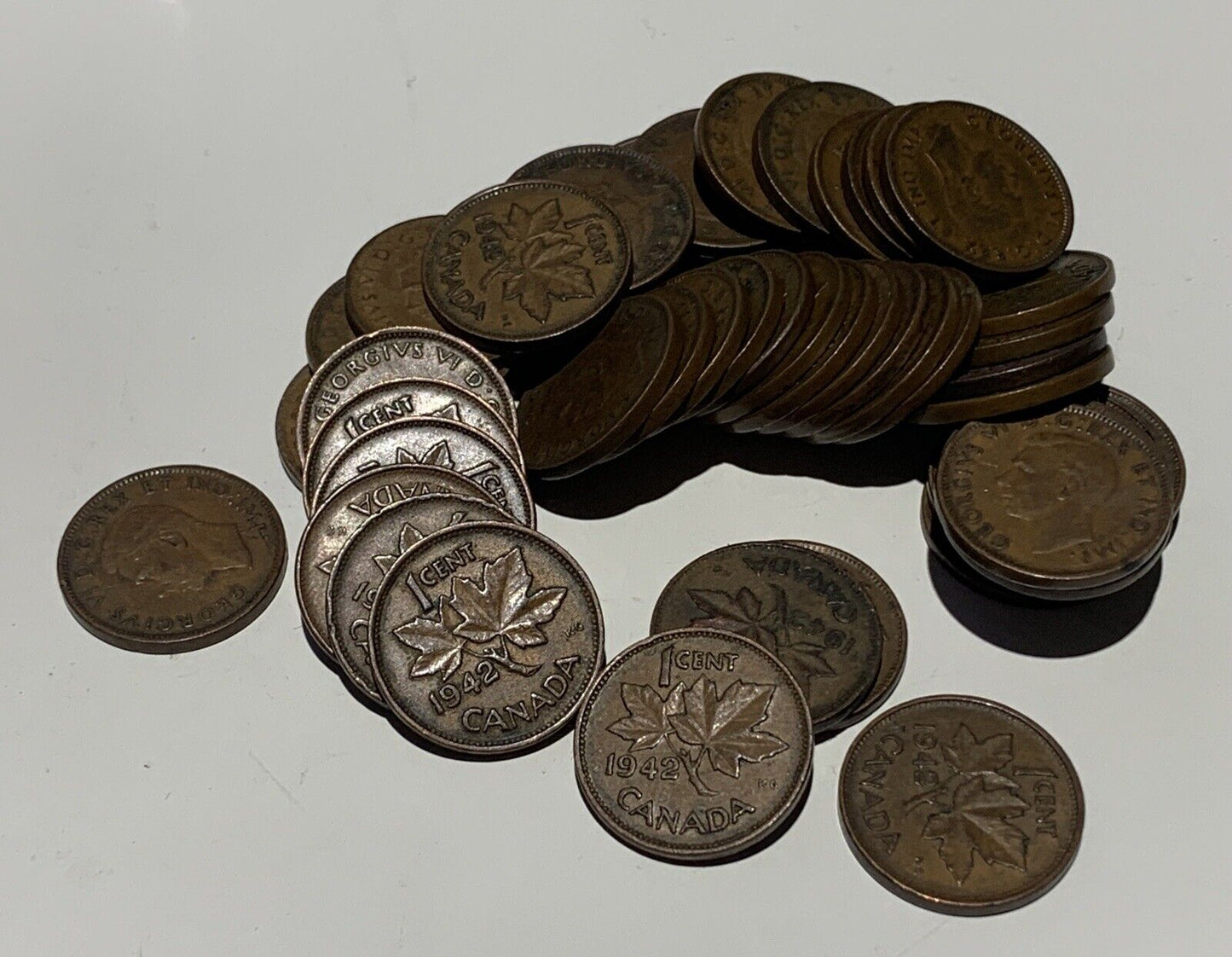 Roll of 1942 Canada King George VI Small Cents Coins 50 Pennies