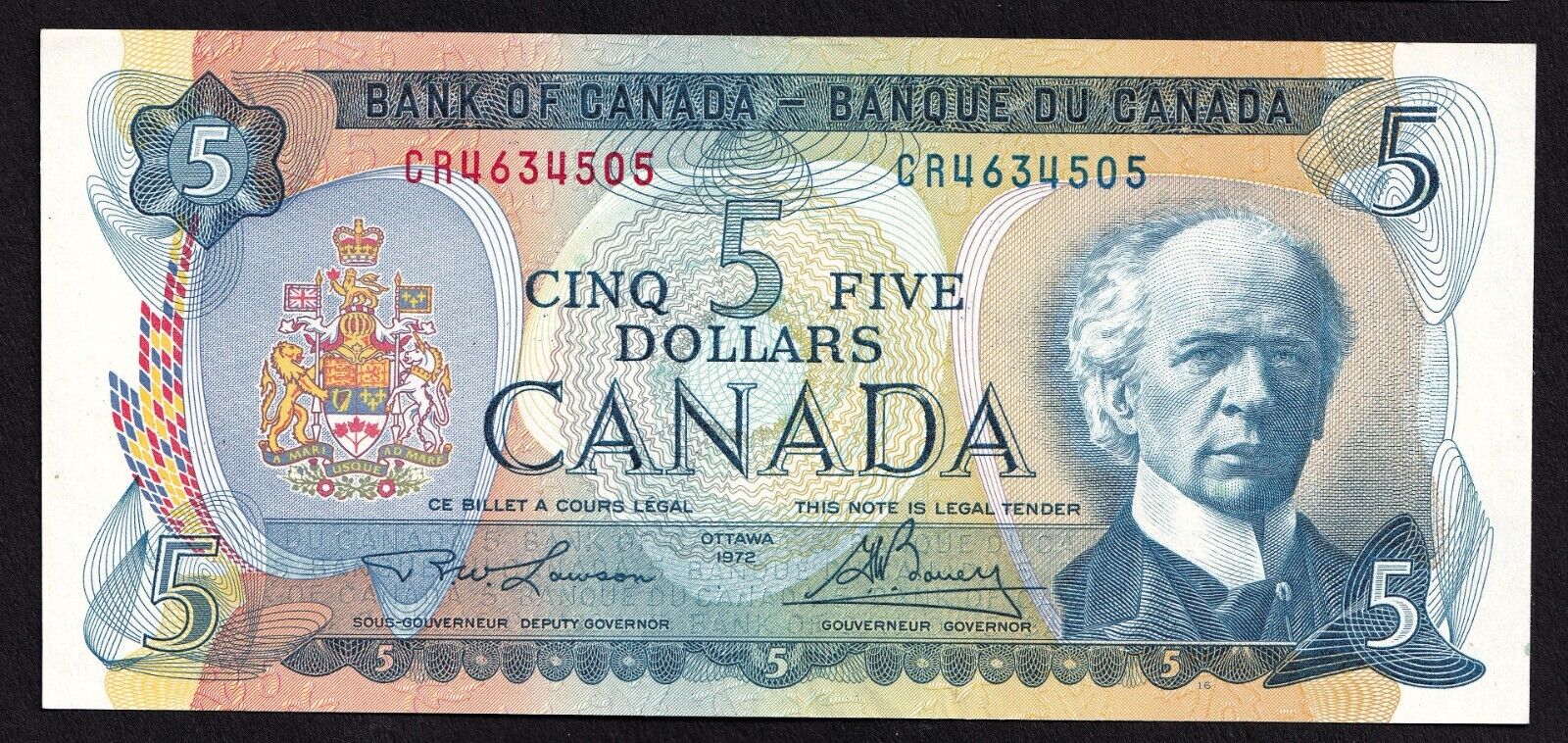 Canada 1972 $5 Five Dollar Banknote Lawson-Bouey Beautiful Colour CR 4634505