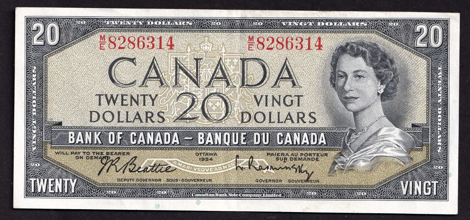 Canada 1954 $20 Twenty Dollar Banknote Beattie - Rasminsky M/E 8286314