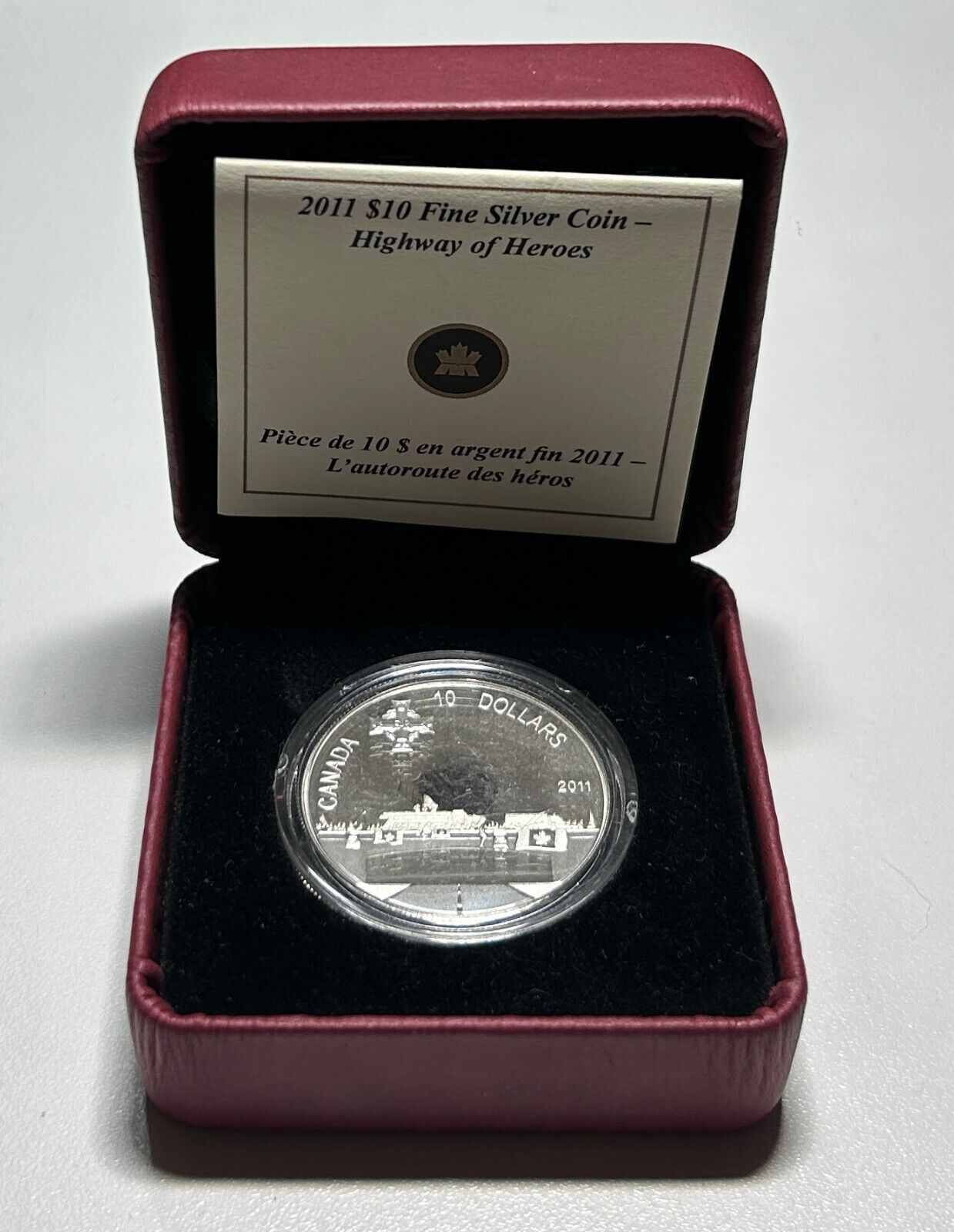 2011 Canada $10 Fine Silver Proof Dollar Highway of Heroes With Box and COA