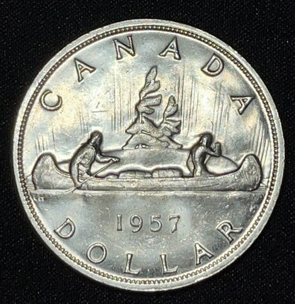 Canada 1957 $1 One Silver Dollar Queen Elizabeth II .800 Silver High Grade #113