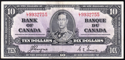 Canada 1937 $10 Ten Dollar Banknote Coyne - Towers L/T 9932755