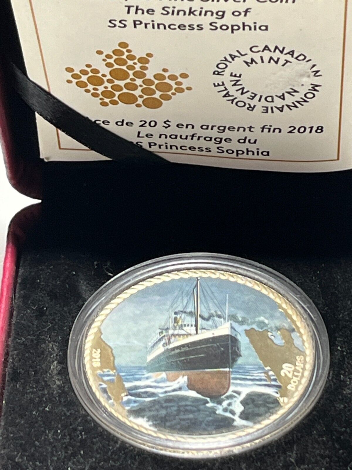 2018 Sinking SS Princess Sophia Centennial $20 1OZ Pure Silver Proof Coin Canada