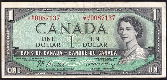 Canada 1954 $1 One Dollar Replacement Banknote Beattie - Rasminsky *H/Y 0087137