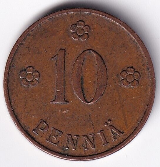 Finland 10 Pennia Coin 1936 KM# 24 Copper Rampant Lion With Sword