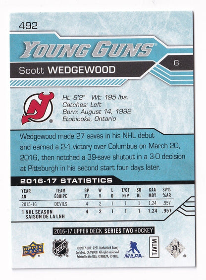 SCOTT WEDGEWOOD 2016-17 Upper Deck YOUNG GUNS #492 New Jersey Devils RC