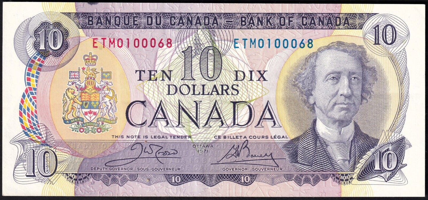 Canada 1971 $10 Ten Dollar Banknote Crow - Bouey ETM 010068