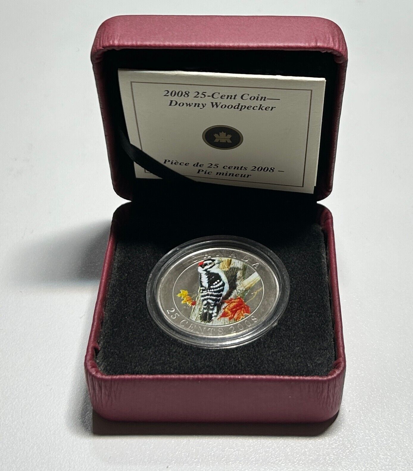 2008 Canadian 25 Cent Coin - Downy Woodpecker With Box and COA