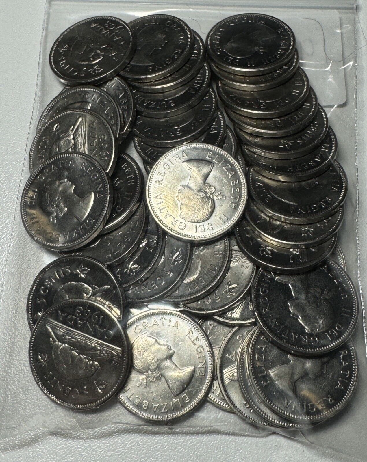 Roll of 1963 Canada Five Cents Coins All High Grade, 40 UNC Nickel 5 - Cents