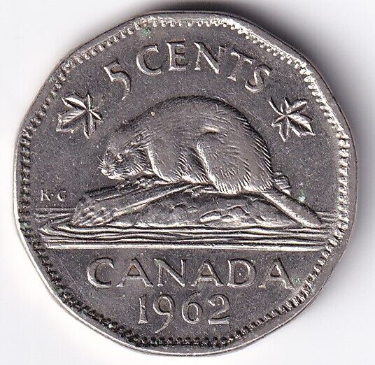 Canada 1962 Five Cent 5c Nickel Queen Elizabeth II  Re-Engraved Date "D"