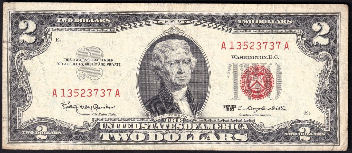 United States USA Series 1963 $2 Two Dollar Banknote A13523737A Red Seal