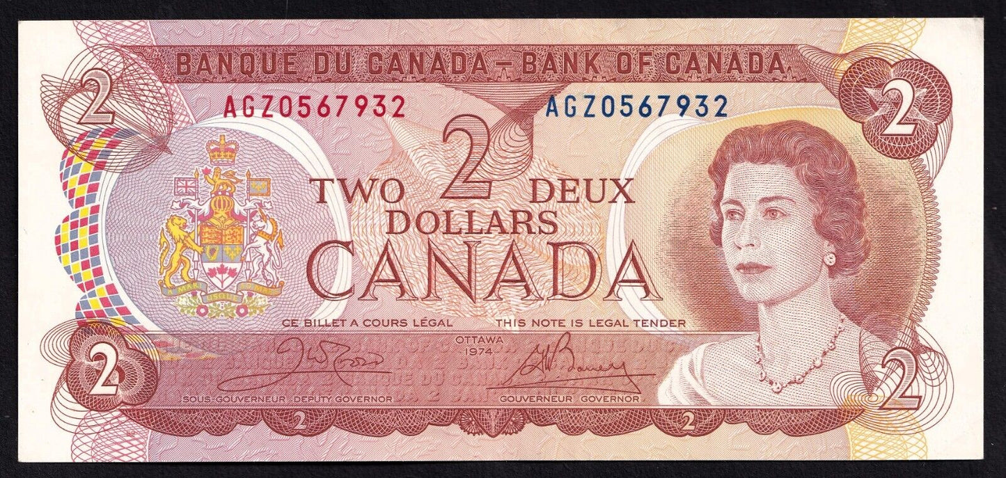 Canada 1974 $2 Two Dollar Banknote Lawson - Bouey AGZ 0567932