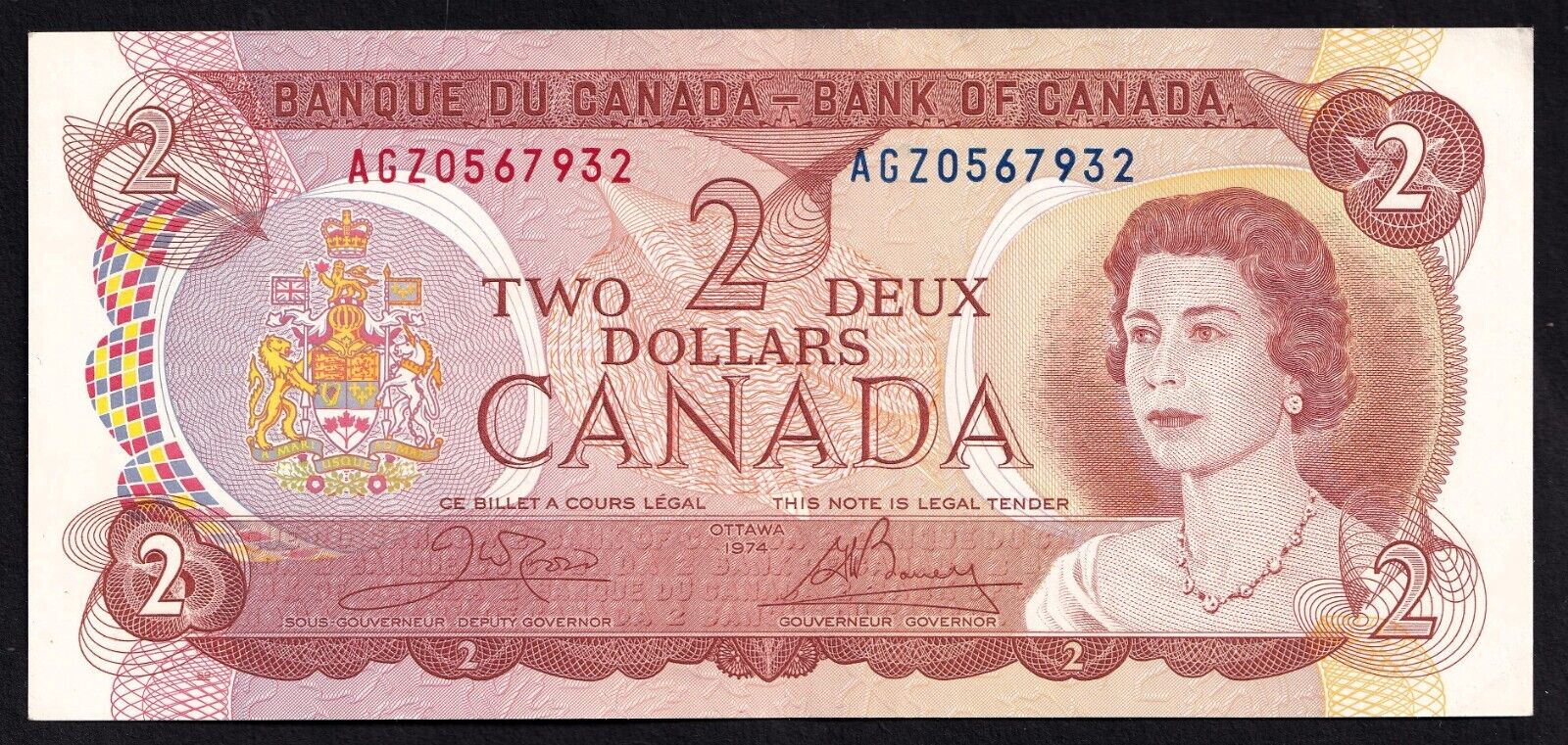 Canada 1974 $2 Two Dollar Banknote Lawson - Bouey AGZ 0567932