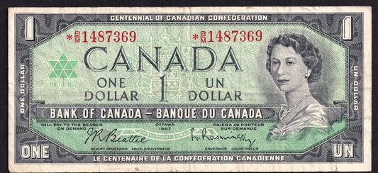 Canada 1967 $1 One Dollar Replacement Banknote Beattie - Rasminsky *B/M 1487369