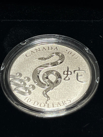 2013 $10 Fine Silver Coin - Year of the Snake 1/2 oz With Box + COA