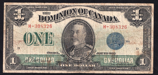 Dominion Of Canada 1923 $1 One Dollar Banknote McCavour - Saunders Blue Seal