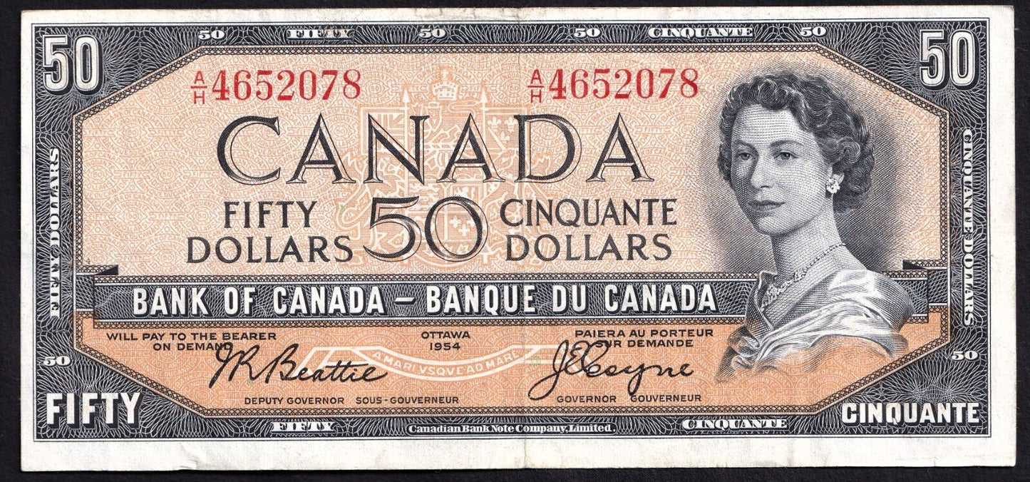 Canada 1954 $50 Fifty Dollar Banknote Beattie - Coyne A/H 4652078