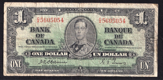 1937 Bank Of Canada 1$ Osborne C/A 5605054 Rare Signature Note!