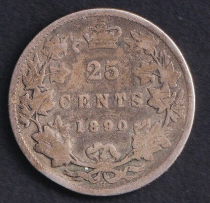 Canada 1890 25c Twenty Five Cent Silver Coin Queen Victoria .925 Silver Key Date