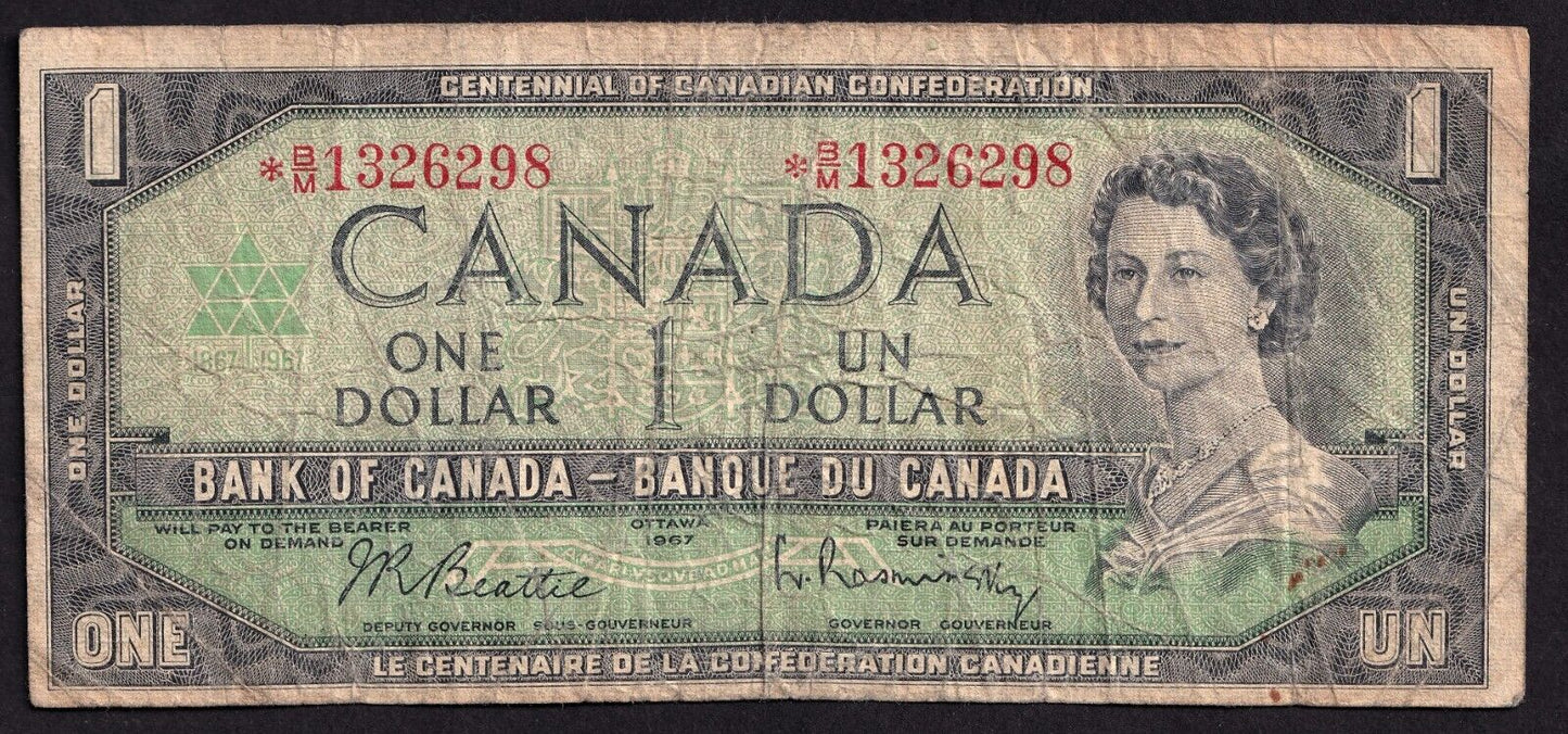 Canada 1967 $1 One Dollar Replacement Banknote Beattie - Rasminsky *B/M 1326298