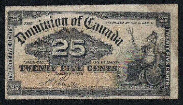 1900 Dominion of Canada 25c Shinplaster Note Boville DC-15b - F/VF