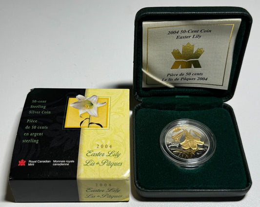 2004 Canada Easter Lily 50 cent Gold Plated Sterling Silver Coin - UNC with COA