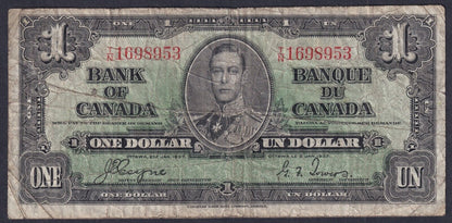 Canada 1937 $1 One Dollar Banknote Coyne - Towers