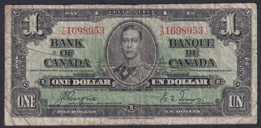 Canada 1937 $1 One Dollar Banknote Coyne - Towers