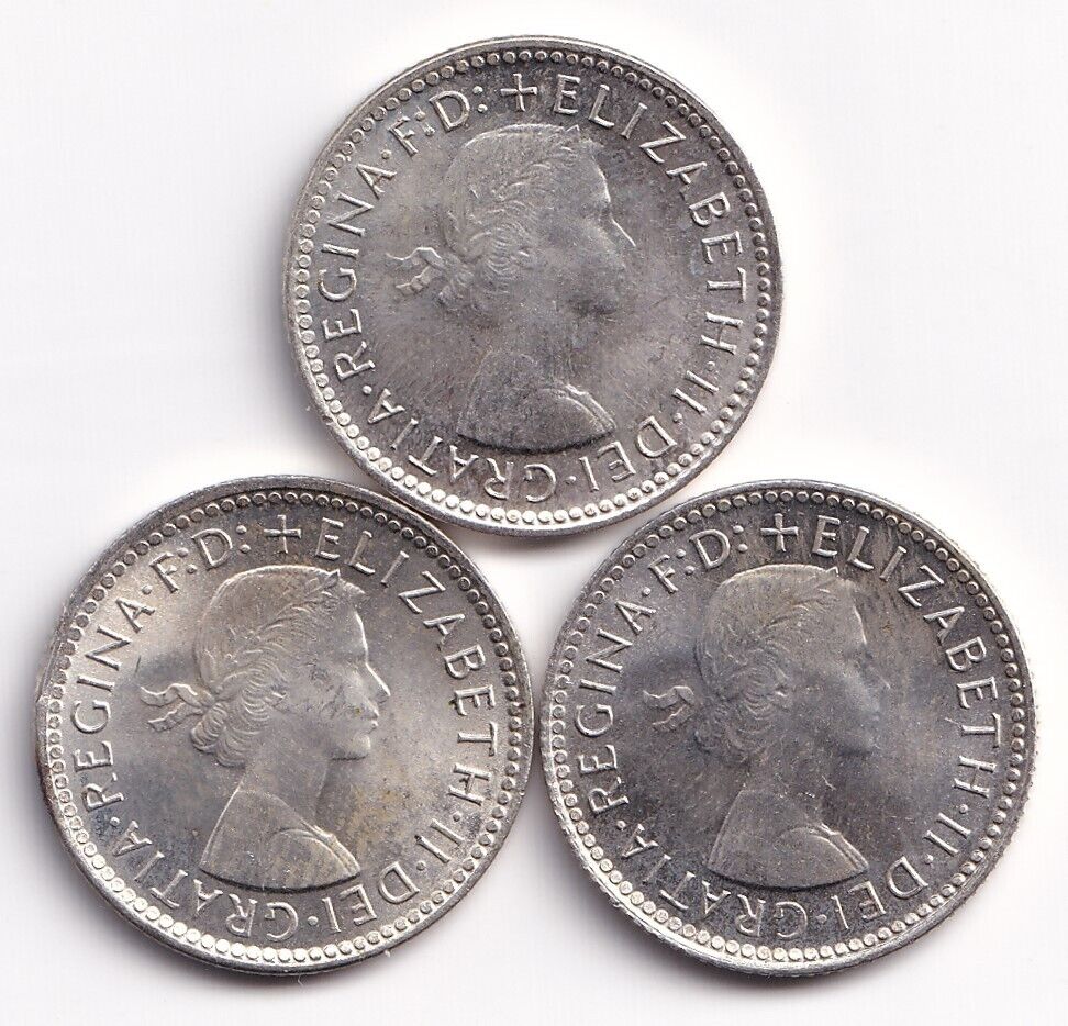 Lot Of Three Australia 1962 Sixpence Elizabeth II Silver Coins High Grades