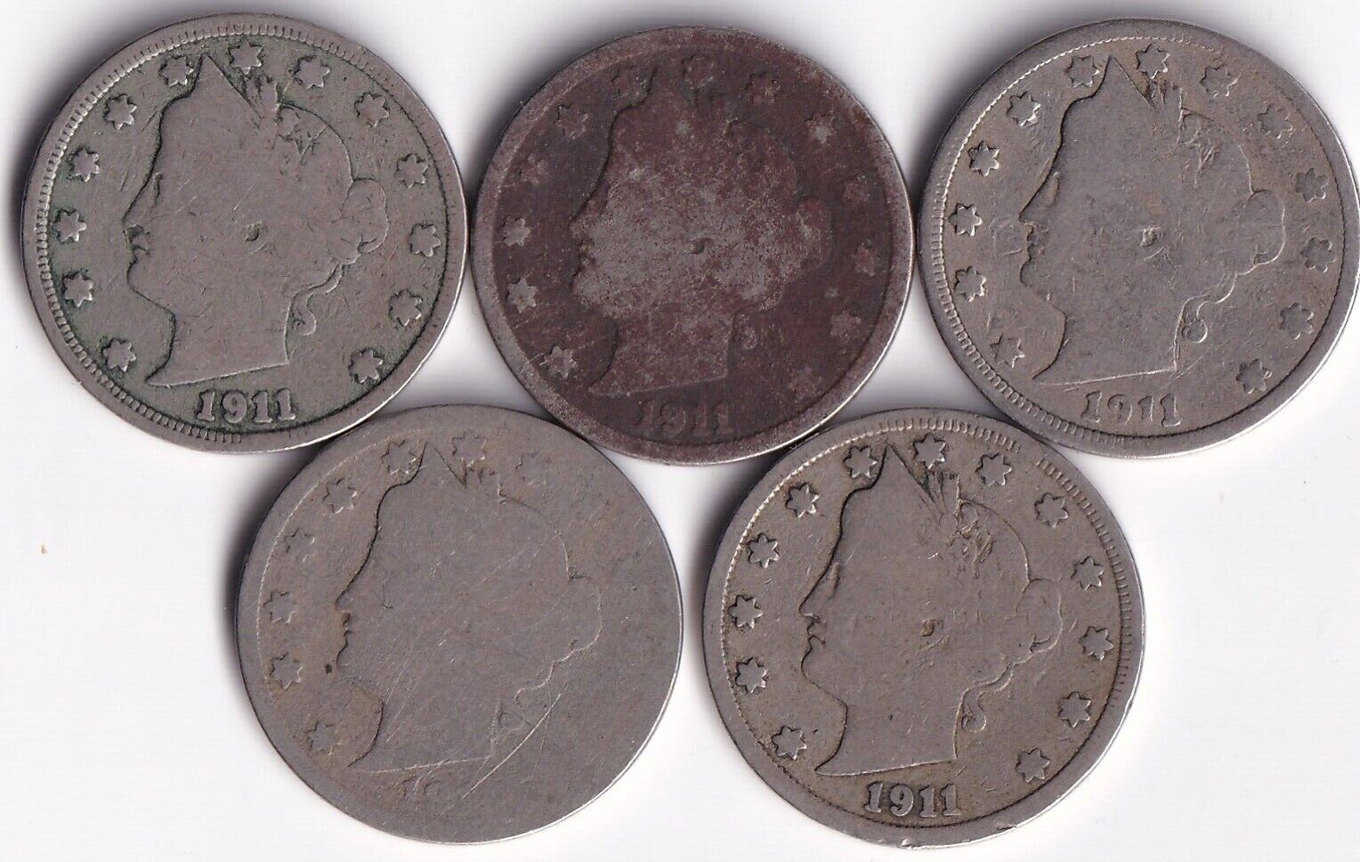 USA 1911 5c Liberty Head Nickel Lot Of Five Harder Date