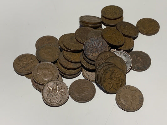 Roll of 1950 Canada King George VI Small Cents Coins 50 Pennies