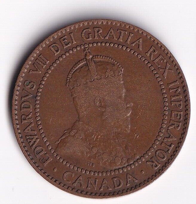 Canada 1910 1 Cent One Large Cent Coin King Edward Nice Details