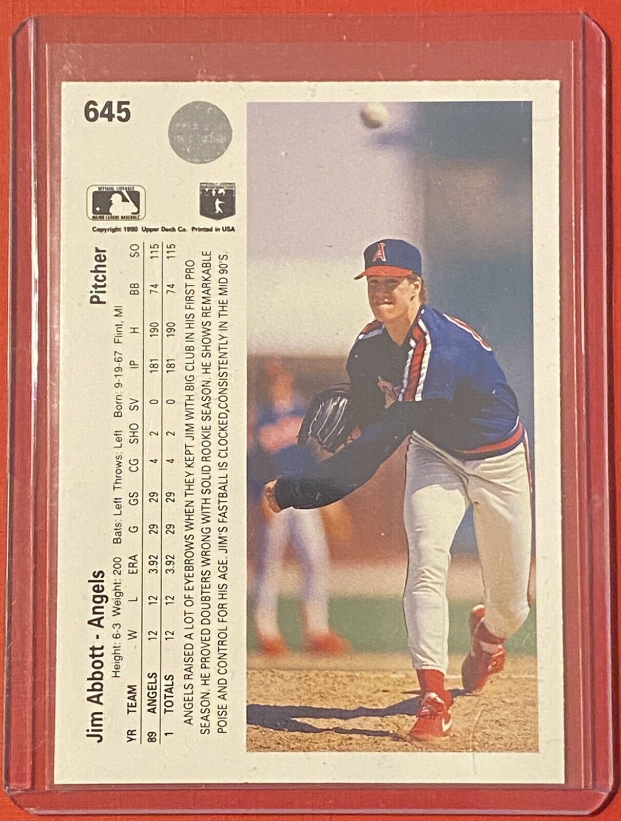 1990 Upper Deck Baseball Jim Abbott California Angels #645