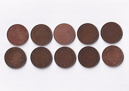 Canada 1918 1 Cent Lot of 10 Large Cents King George V Coins