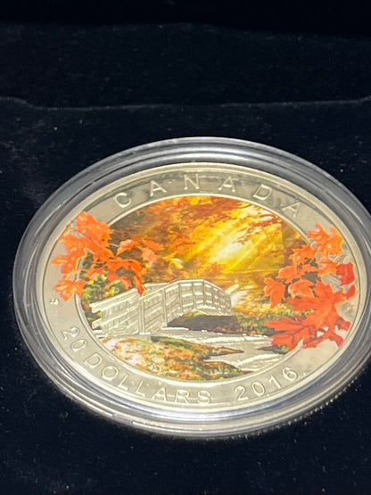 2016 Canada $20 Autumn Tranquility Fine Silver Coin .9999 Silver - Complete