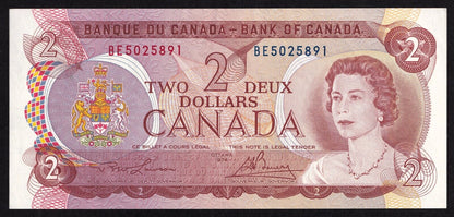 Canada 1974 $2 Two Dollar Banknote Lawson - Bouey BE5025891