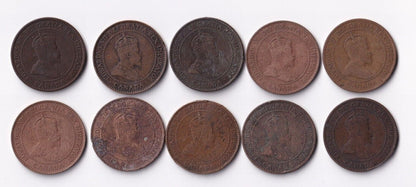 Canada 1906 1 Cent Lot of 10 Large Cents King Edward Coins