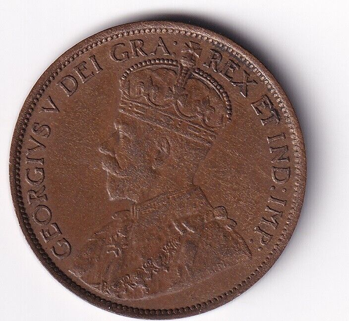 Canada 1913 1 Cent One Large Cent Coin King George V Almost Uncirculated