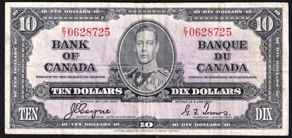 Canada 1937 $10 Ten Dollar Banknote Coyne - Towers E/T 0628725