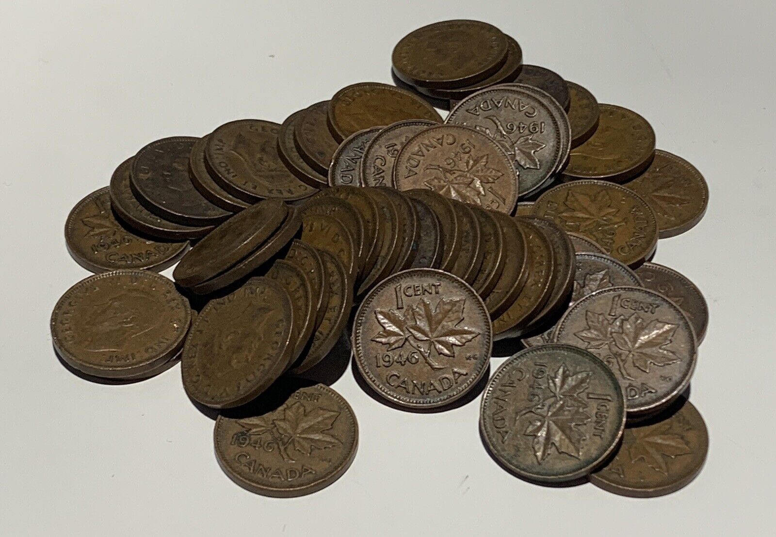 Roll of 1946 Canada King George VI Small Cents Coins 50 Pennies