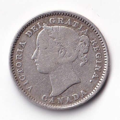 Canada 1901 Ten Cents Dime Queen Victoria .925 Silver Coin - VG