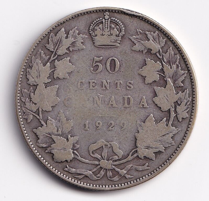 Canada 1929 50 Fifty Cent Silver Coin King Edward VII .800 Silver