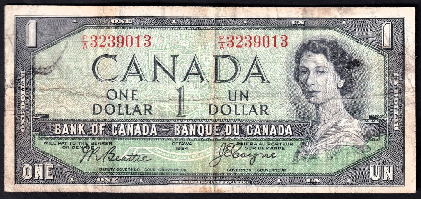 Canada 1954 $1 One Dollar Devils Face Banknote Beattie - Coyne P/A 3239013